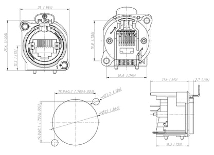 Neutrik NE8FBV RJ45 Durchgangsbuchse, female, silber