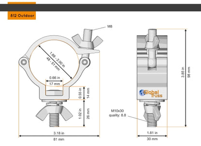 Global Truss HS 812 Outdoor Lightweight Schelle (48-51mm), SILBER