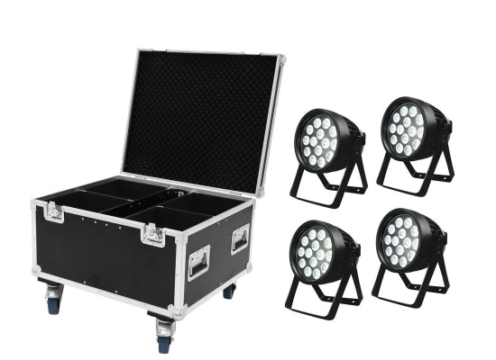 Eurolite LED IP Outdoor PAR 14x8W 4er SET, inkl. Case mit Rollen