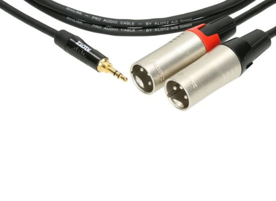 Klotz KY9-180 Adapterkabel, 1.8m, 1x Miniklinke male / 2x XLR mal