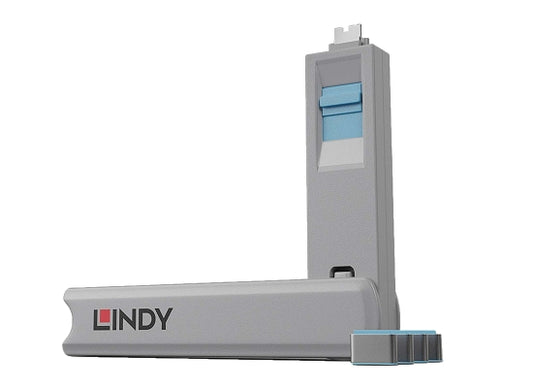 Lindy 40465 USB-C Port Schloss, BLAU, 1x Schlüssel / 4x Schloss