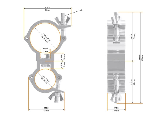 Global Truss HS 8233 Swivel Coupler Slim 35-50/3, SILBER