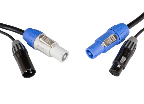 Briteq LICHT Power-Signal Powerconkabel 3m, Seetronic XLR 3pol male / female, Powercon grau / blau