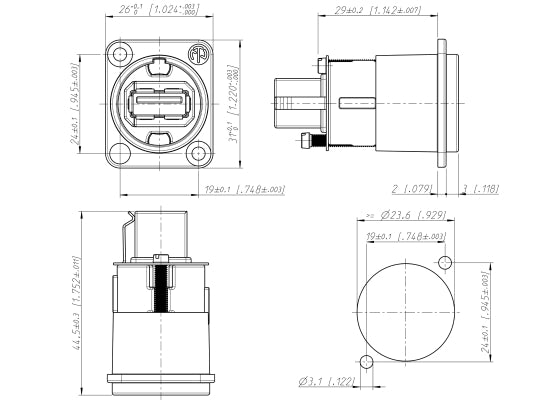 Neutrik NAUSB-W-B USB Durchgangsbuchse