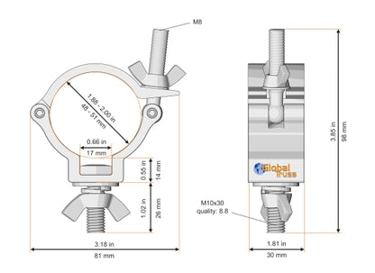 Global Truss HS 812 Lightweight Schelle (48-51mm), SILBER