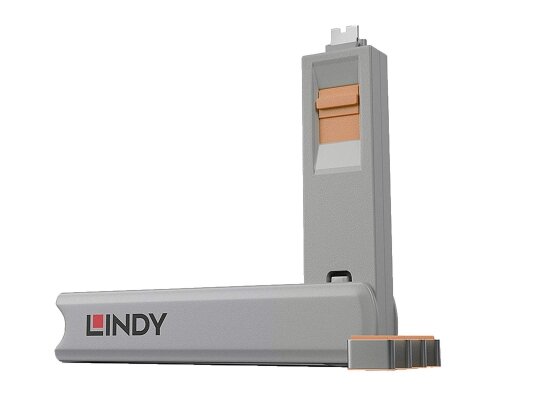 Lindy 40428 USB-C Port Schloss SET,ORANGE,1x Schl&uuml;ssel/4x Schloss