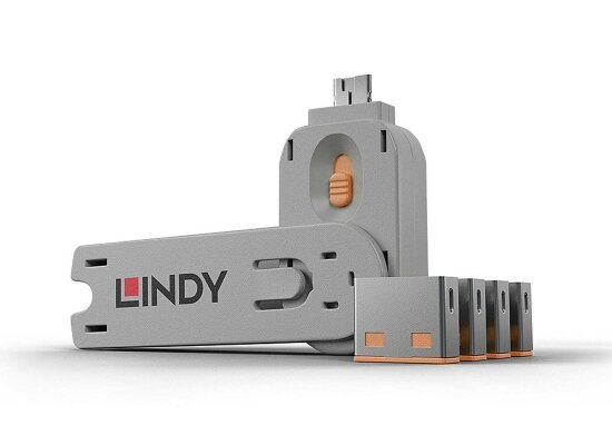 Lindy 40453 USB-A Port Schloss SET,ORANGE,1x Schl&uuml;ssel/4x Schloss