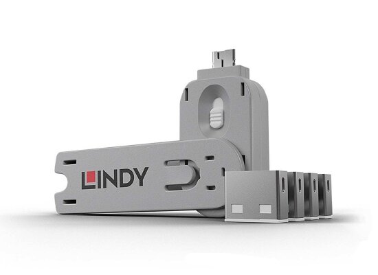 Lindy 40454 USB-A Port Schloss SET,WEISS,1x Schl&uuml;ssel/4x Schloss