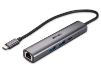 Lindy 43385 USB 3.2 / Gigabit Ethernet Hub, IN: 1x USB-C,...